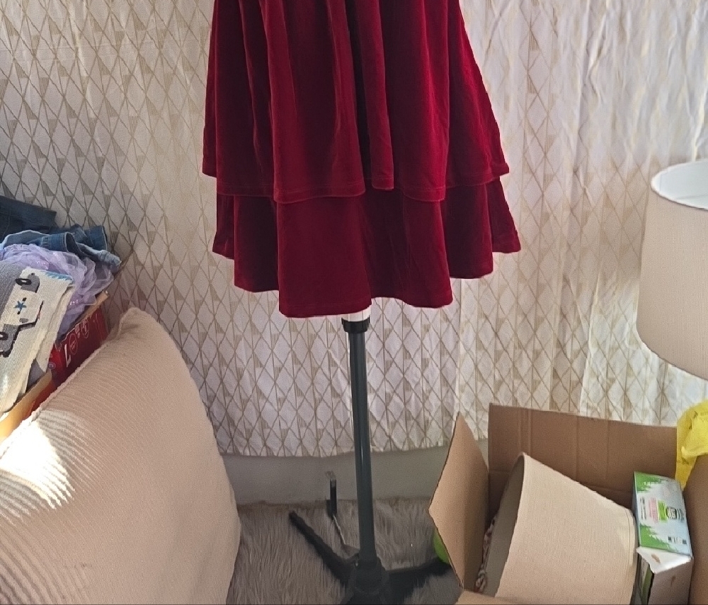 Gianni Bini Deep Red Velvet Tiered V-Neck Dress - Picture 3 of 4